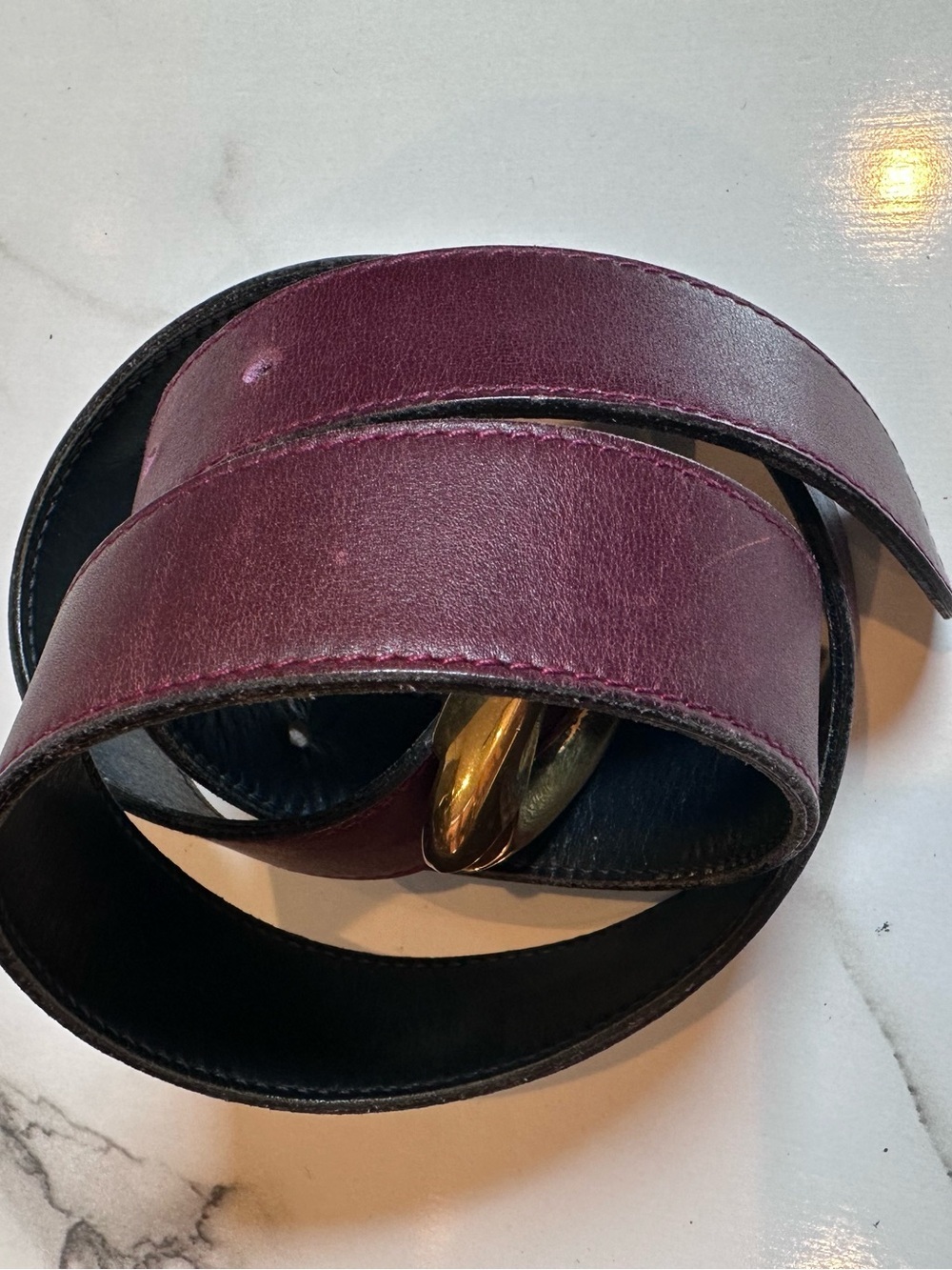 Gold Buckle Maroon Leather Belt - Unbranded - Picture 2 of 4